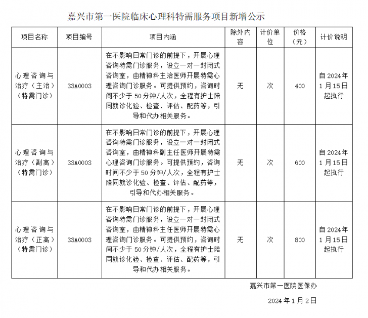 嘉興市第一醫(yī)院特需服務(wù)項(xiàng)目新增公示（心理咨詢與治療特需門診）.png